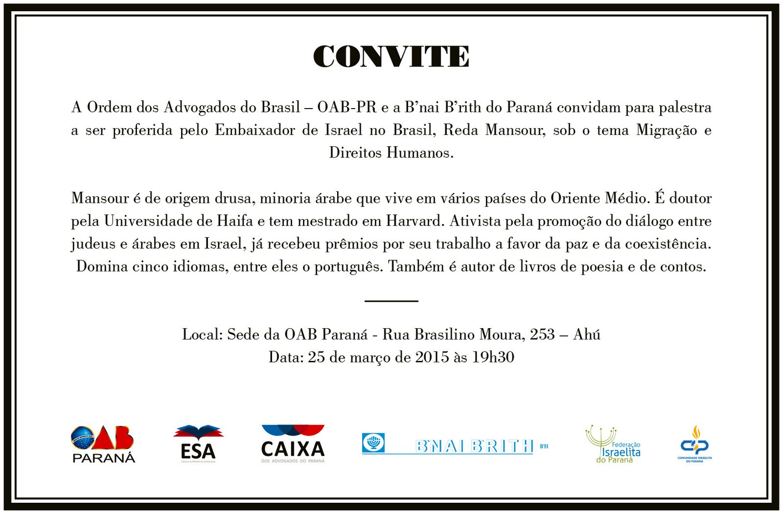 Embaixador de Israel fala na OAB sobre Direitos Humanos